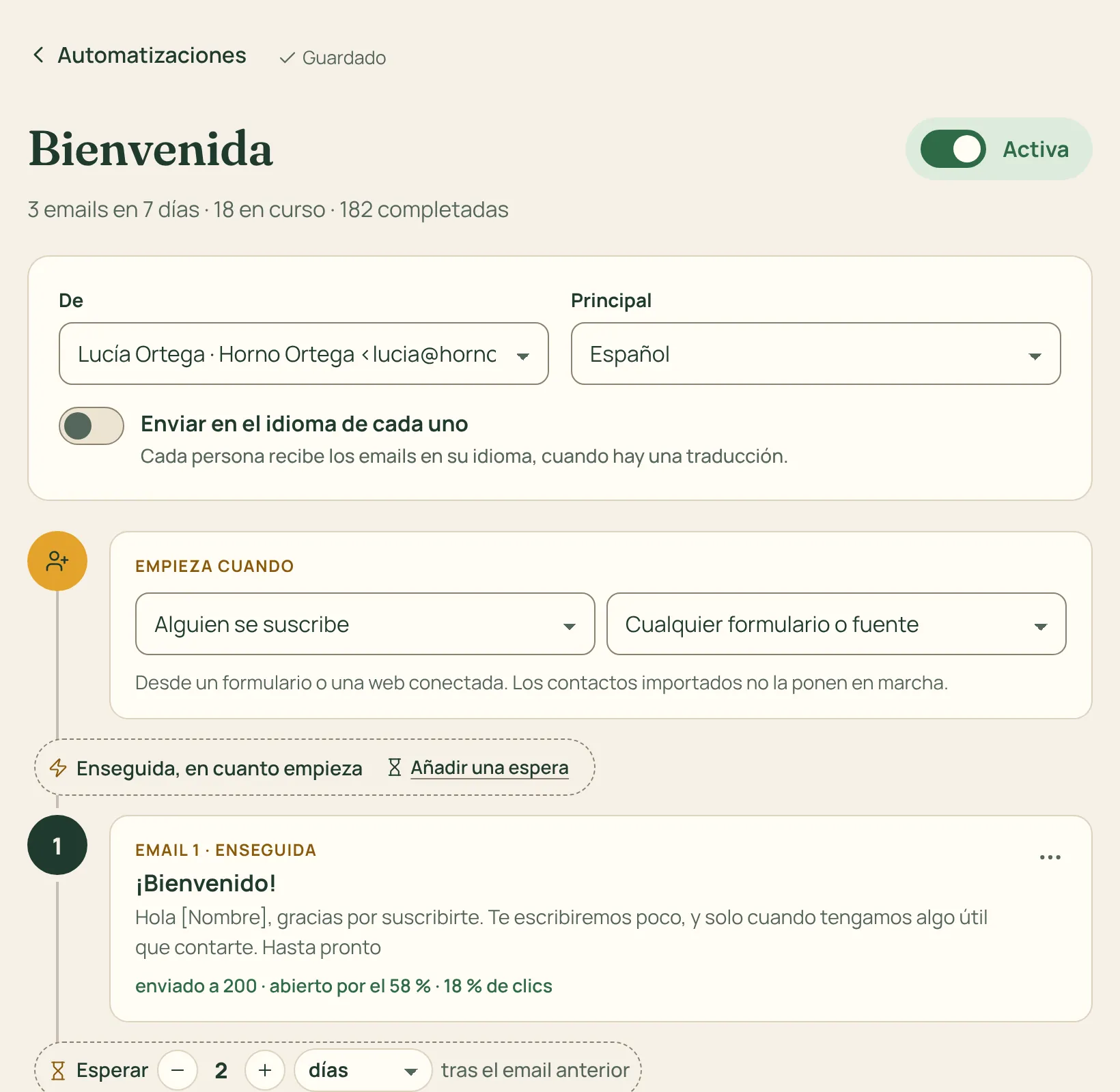 Una automatización con sus emails y esperas