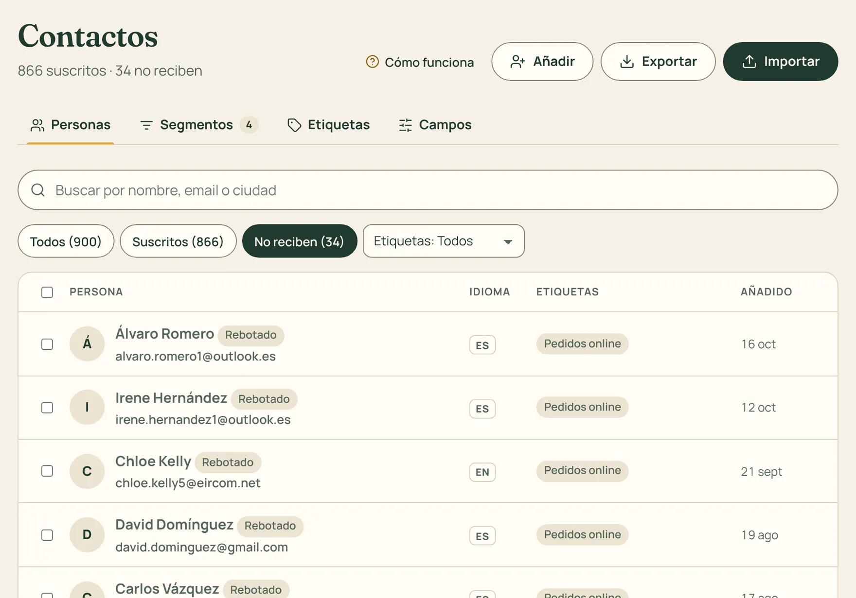 Los contactos que ya no reciben emails, con el motivo