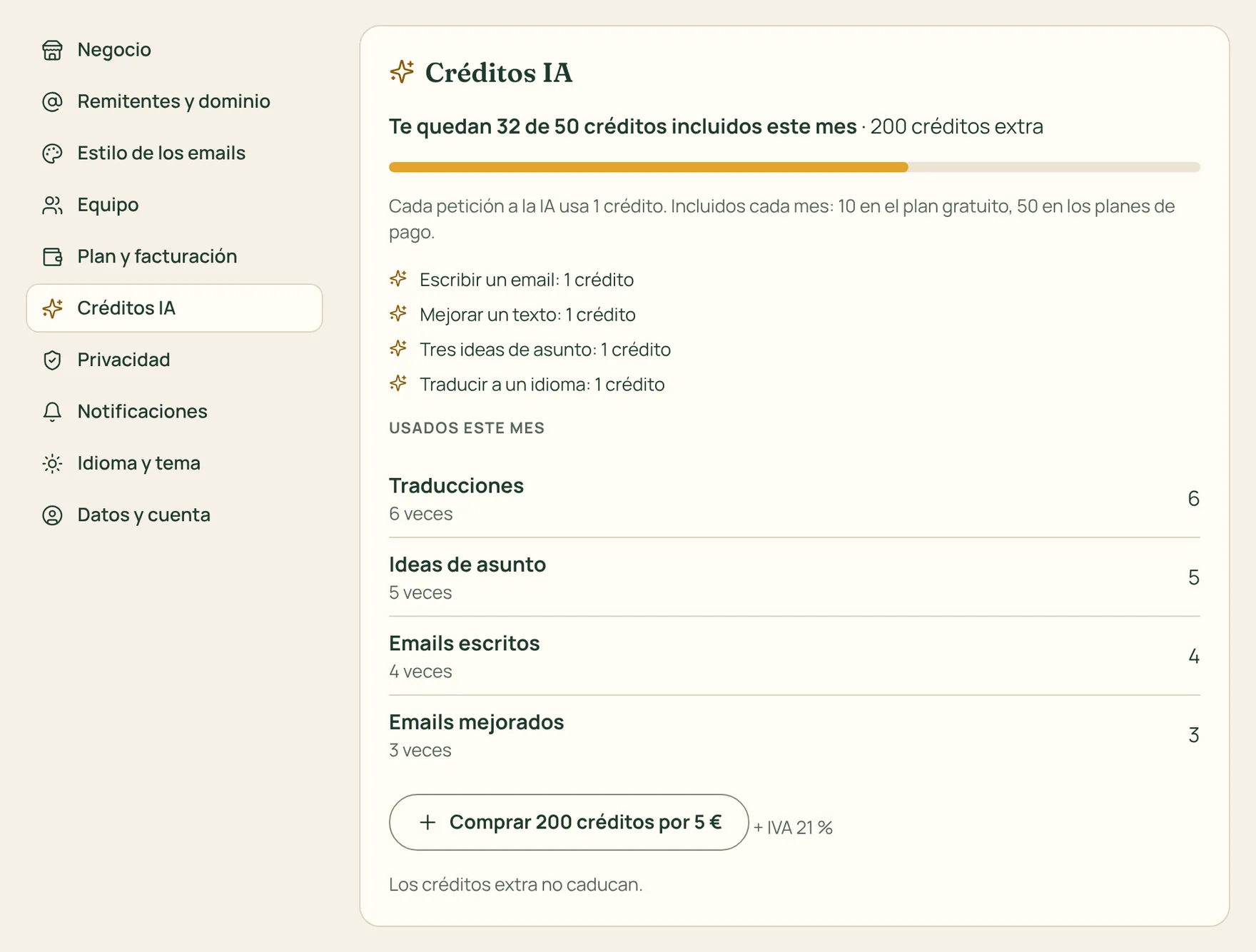 La página de créditos de IA con los que quedan